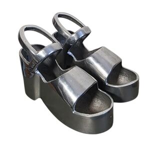 Torre & Tagus Aluminum Platform Shoe Sculptures Silver Industrial Art Décor Pair